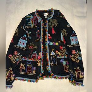 UNIQUE BOHO THROW OVER FRINGE CHICO'S JACKET